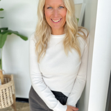 Cream Wide Neck Waffle Knit Long Sleeve Top