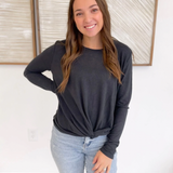 Blue/Grey Crewneck Long Sleeve Front Knit Top