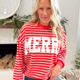 Merry Red/White Striped Waffle Knit Crewneck