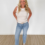Ivory/Tan Crochet Striped Sleeveless Sweater
