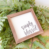 Simply Blessed Script White Sign