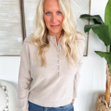 Taupe Half Button Up Knit Sweater