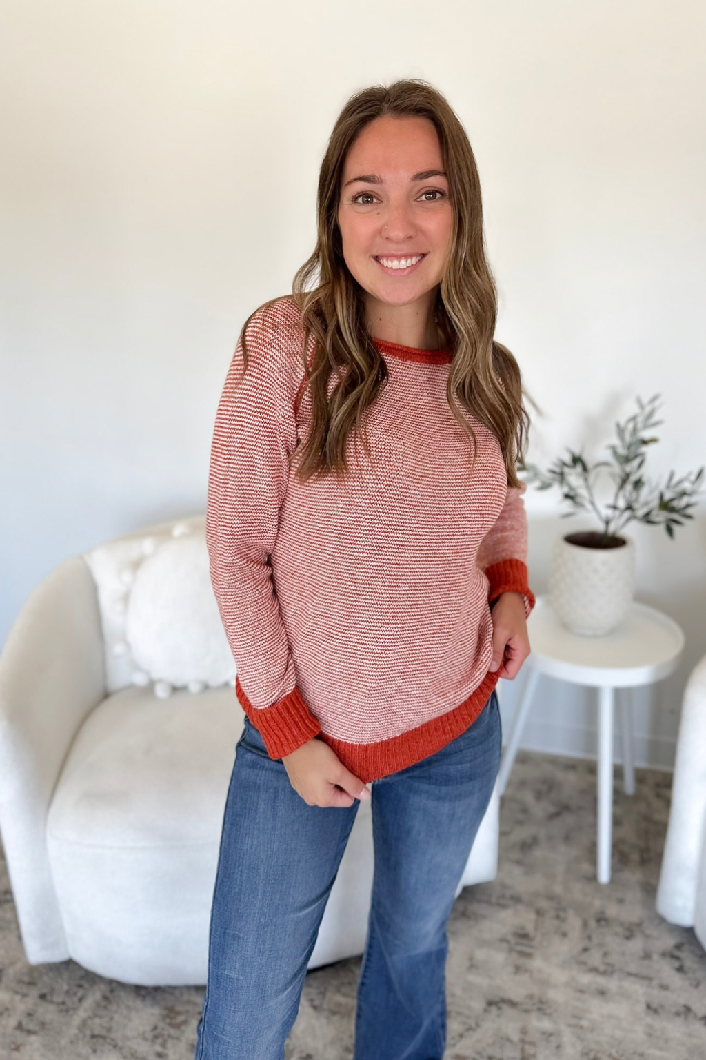 Rust & Ivory Pinstripe Knit Sweater