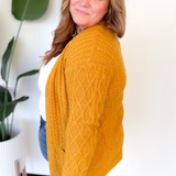 Brianna Mustard Cable Knit Cardigan-Curvy