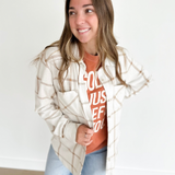 Beige & Tan Plaid Button Up Top