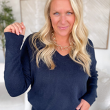 Melanie V-Neck Navy Knit Sweater