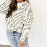 Ivory Knit Green/Grey Striped Sweater