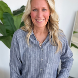 Navy Collared Button Down Striped Top