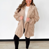 Taupe Fuzzy Hooded Cardigan-One Size