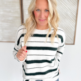 Forest Green/Ivory Striped Relaxed Sweater