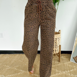 Leopard Drawstring Wide Leg Jeans