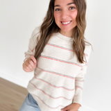 Oatmeal Knit Orange/Grey Stripe Sweater