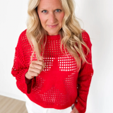 Red Open Knit Star Sweater