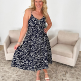 Navy Button Up Floral Cami Midi Dress