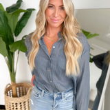 Denim Blue Oversized Button Up Lightweight Top