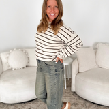 Ivory & Thin Brown Stripe Knit Sweater