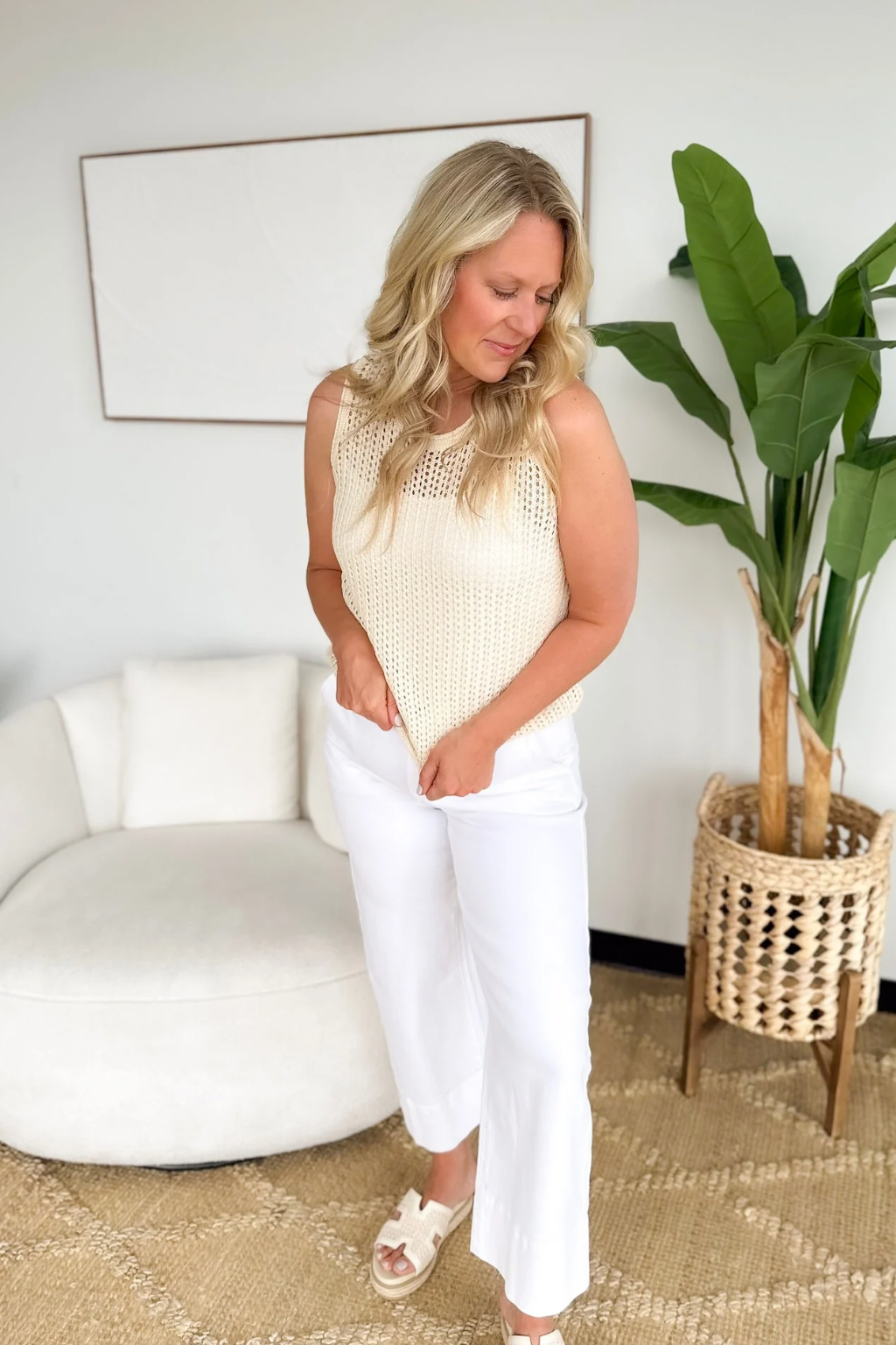 Cream Open Stitch Sweater Tank Top