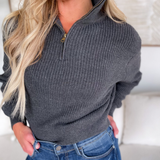 Olivia Charcoal Ribbed Half Zip Sweater