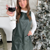 Dark Green Leather Sleeveless Mini Dress