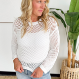 White Open Knit Long Sleeve Top
