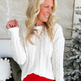 Cable Knit Cream Crew Neck Sweater