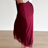 Burgundy Satin Mini Skirt with Lace