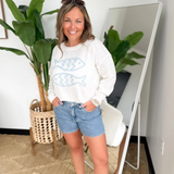 Ivory Knit Blue Fish Sweater