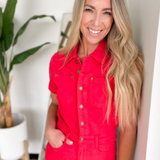 Red Denim Short Sleeve Judy Blue Romper