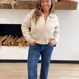 Fuzzy Taupe Zip Up Sweater