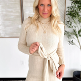 Mock Neck Ribbed Cream Sweater Maxi Dress