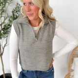 Grey Knit Half Zip Sweater Vest
