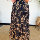 Mocha & Black Floral Midi Skirt