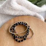 4 Stack Glass Beaded Bracelet Set-Black