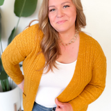 Brianna Mustard Cable Knit Cardigan-Curvy