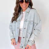 Pleated Light Wash Denim Jacket