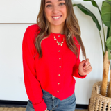 Red Button Up Cardigan Sweater