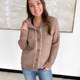 Mock Neck Sherpa Lined Button Cardigan (2 colors)