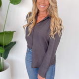 Ashley Charcoal Button Up Long Sleeve Top