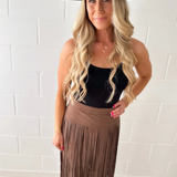 Brown Suede Fringe Midi Skirt