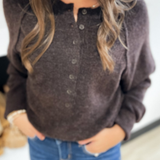 Brown Half Button Down Knit Sweater