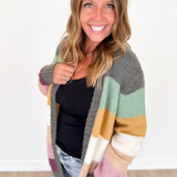 Multicolored Open Front Knit Cardigan