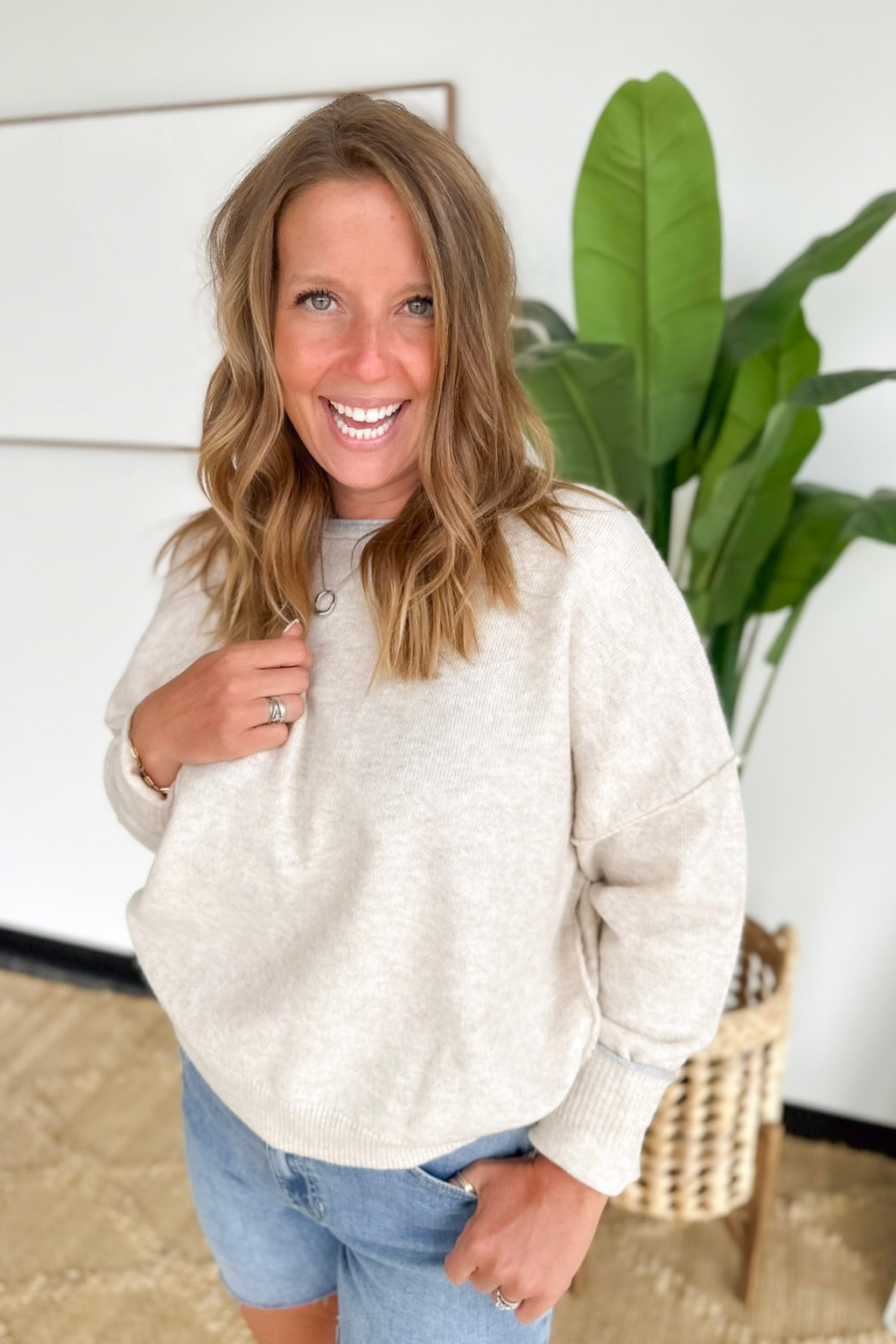 Oatmeal Contrast Trim Knit Sweater