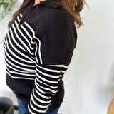 Black Knit Long Sleeve White Stripe Top