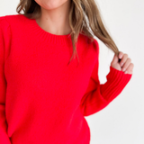 Red Soft Knit Puff Long Sleeve Sweater