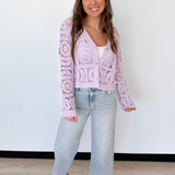 Lavender Crochet Button Up Cardigan