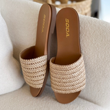Neutral Slide On Raffia Sandals