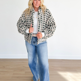 Taupe/Green Fuzzy Sherpa Jacket
