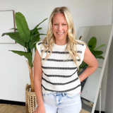 Ivory Knit Black Stripe Sleeveless Top