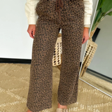 Leopard Drawstring Wide Leg Jeans