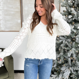 White Open Knit Crochet Oversized Sweater